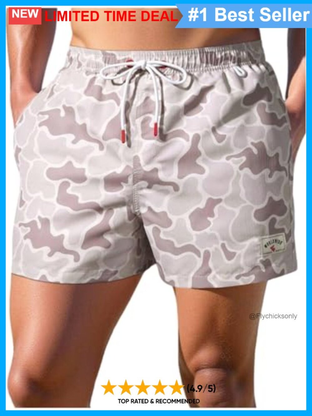 Mens Camo Swim Trunks Drawstring Waist Board Shorts with Pockets